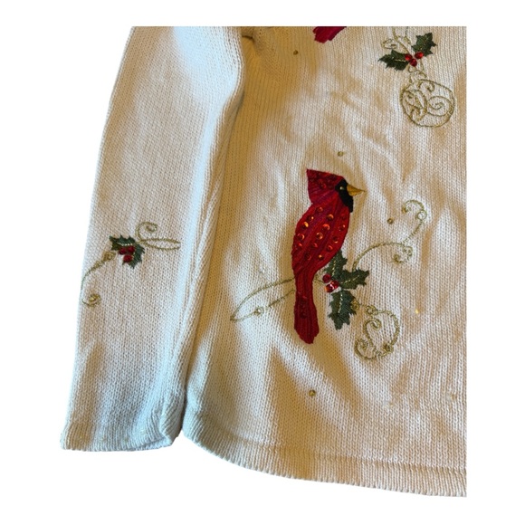 Tiara International Red Cardinal & Holly Embellished Cardigan Sweater Medium - Picture 5 of 12